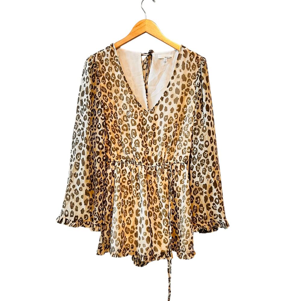 June & Hudson Leopard Print Long Sleeve Romper Size S Small Brown Ivory NWT